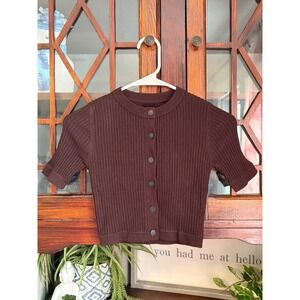 NAADAM Silk Cashmere Short Sleeve Cardigan Chocolate Brown XXS NWET004812